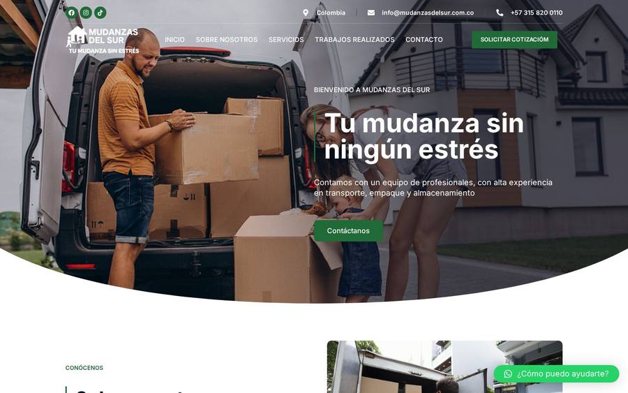 Página web de Mudanzas del Sur desarrollada por Creativo Estudio Web